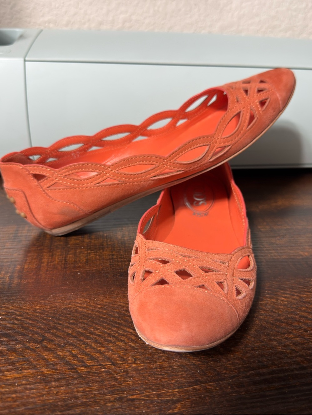 Tod's Coral Suede Cutout Ballet Flats